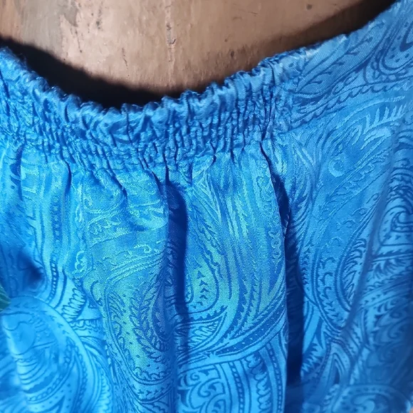 Vintage Blue Silk And Linen Suit Set Floral Paisley Pattern With Sparkly Buttons - Picture 10 of 15